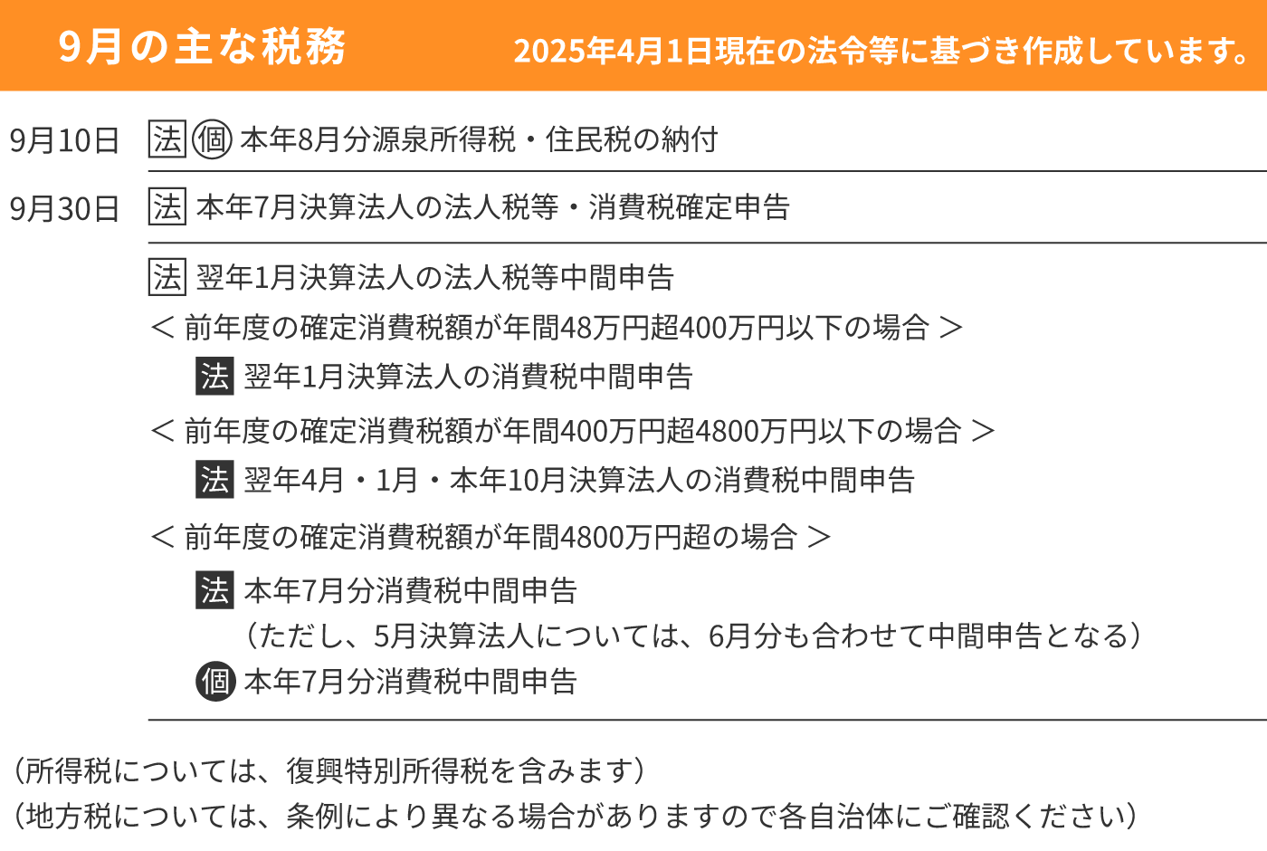 9月の主な税務
